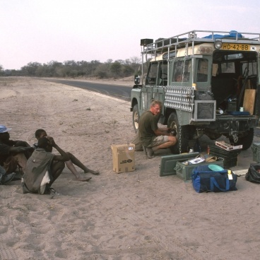 Roadside repair with audience Botswana 1995